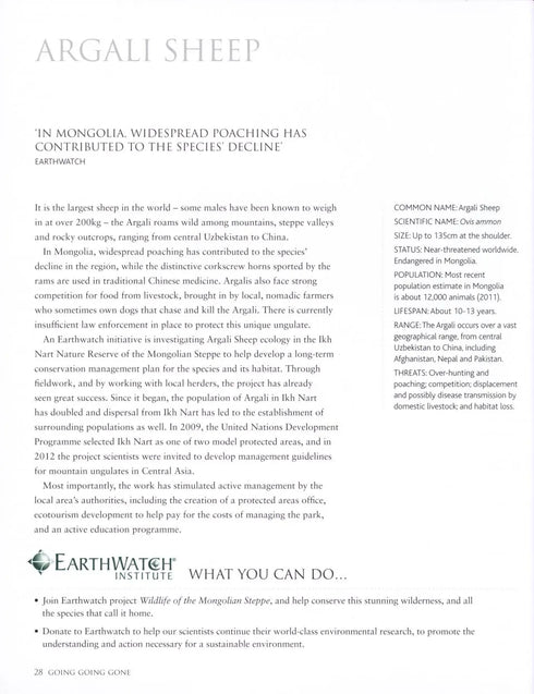 Going going Gone - 100 animals and plants on the verge of extinction- 2013