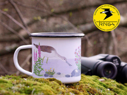 Tringan emalinen retkimuki valkoviklokuvituksella