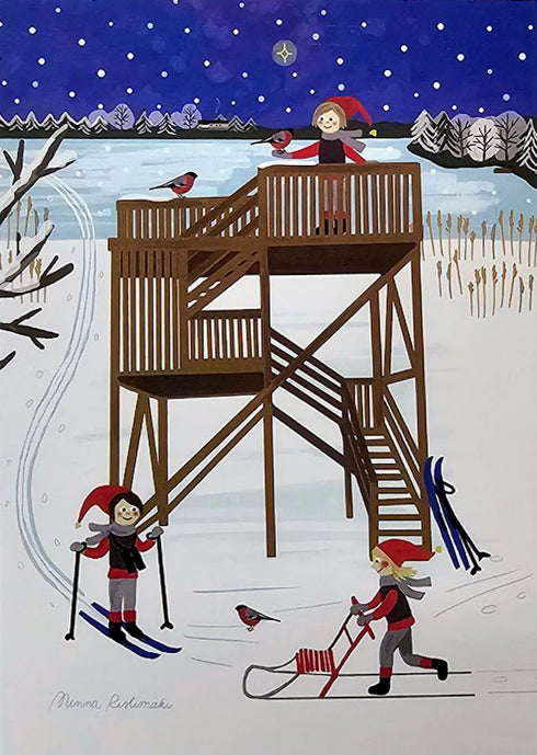 Postikortti - tontut ja lintutorni