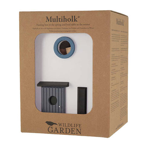 Multiholk talomallinen ruokinta ja linnunpönttö, valkoinen funkkistalo, WG108 - lentoaukko 32mm