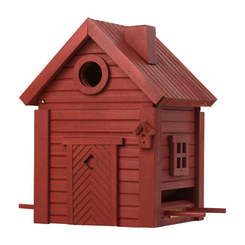 Talomallinen ruokinta ja linnunpönttö, kokopunainen, WG1125 - lentoaukko 32mm