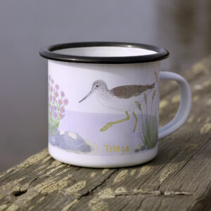 Tringan emalinen retkimuki valkoviklokuvituksella