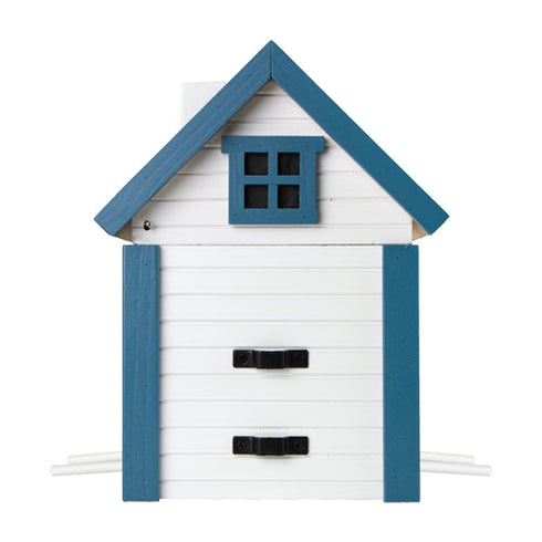 Talomallinen ruokinta ja linnunpönttö, valkoinen ja sininen, WG103 - lentoaukko 32mm