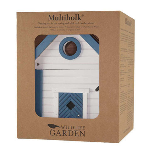 Talomallinen ruokinta ja linnunpönttö, valkoinen ja sininen, WG103 - lentoaukko 32mm