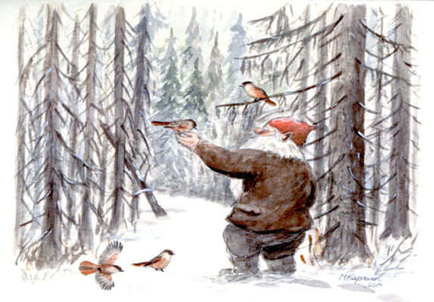 Kuukkelit ja tonttu postikortti