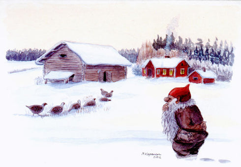 Peltopyyt ja tonttu postikortti