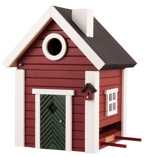 Talomallinen ruokinta ja linnunpönttö, punainen, WG101 - lentoaukko 32mm