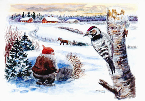 Pikkutikka ja tonttu postikortti